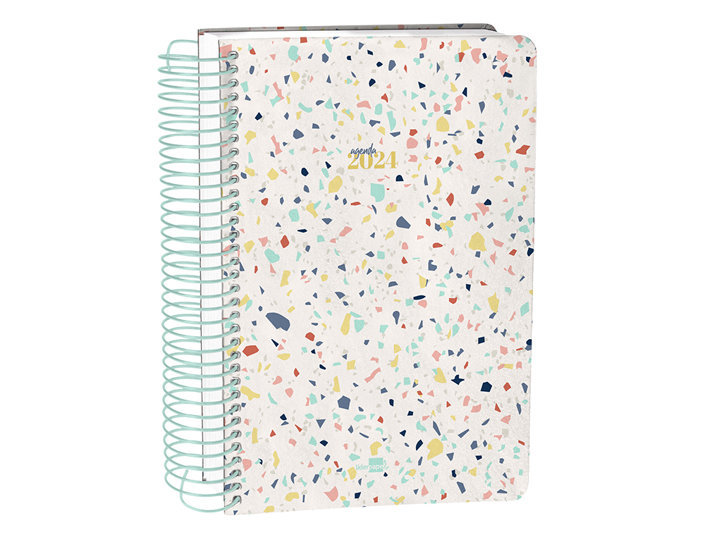 AGENDA ESPIRAL LIDERPAPEL PERISSA A4 2024 DIA PAGINA PAPEL 80 GR DISEO TERRAZO
