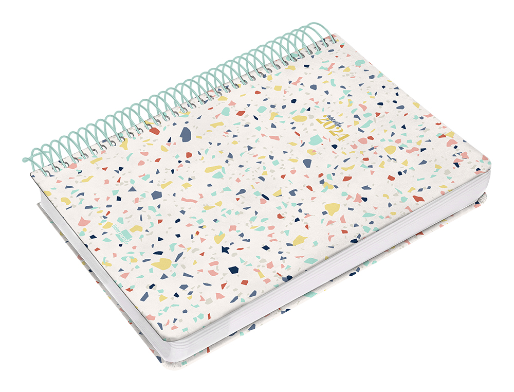AGENDA ESPIRAL LIDERPAPEL PERISSA A4 2024 DIA PAGINA PAPEL 80 GR DISEO TERRAZO