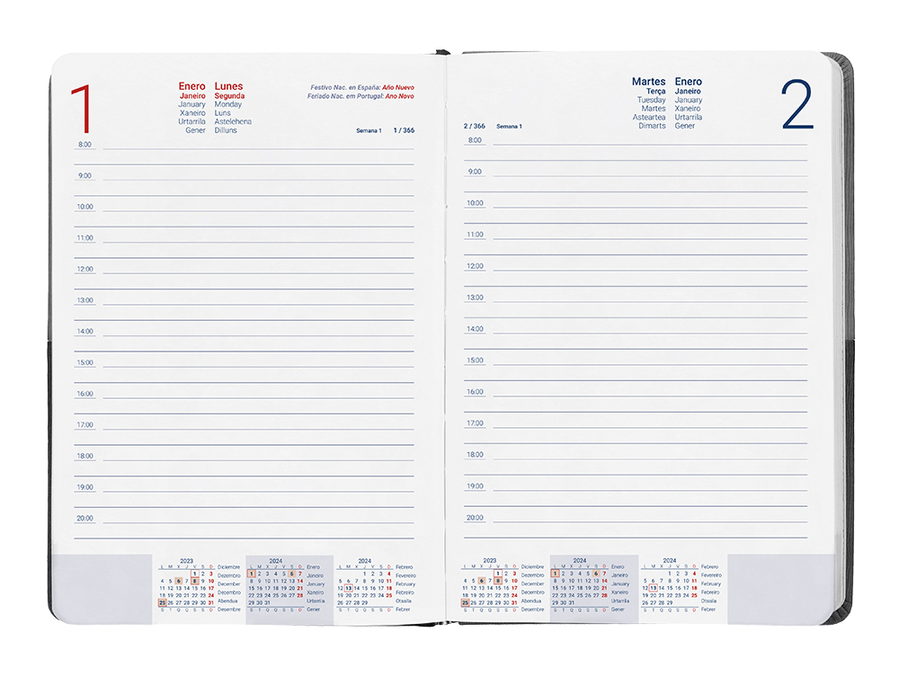 AGENDA ENCUADERNADA LIDERPAPEL LEONTIO A5 2024 DIA PAGINA COLOR GRIS PAPEL 70 GR