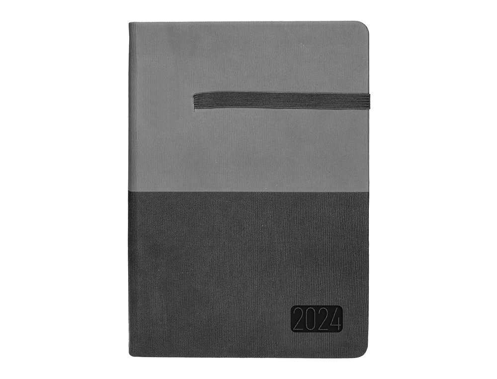 AGENDA ENCUADERNADA LIDERPAPEL LEONTIO A5 2024 DIA PAGINA COLOR GRIS PAPEL 70 GR