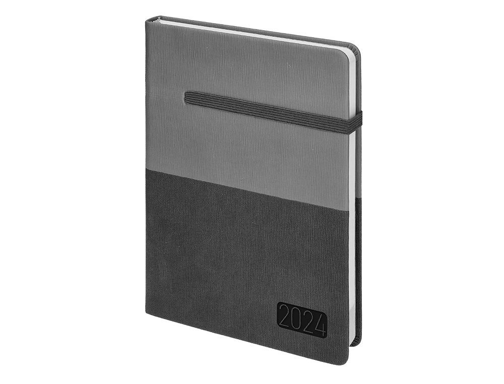 AGENDA ENCUADERNADA LIDERPAPEL LEONTIO A5 2024 DIA PAGINA COLOR GRIS PAPEL 70 GR