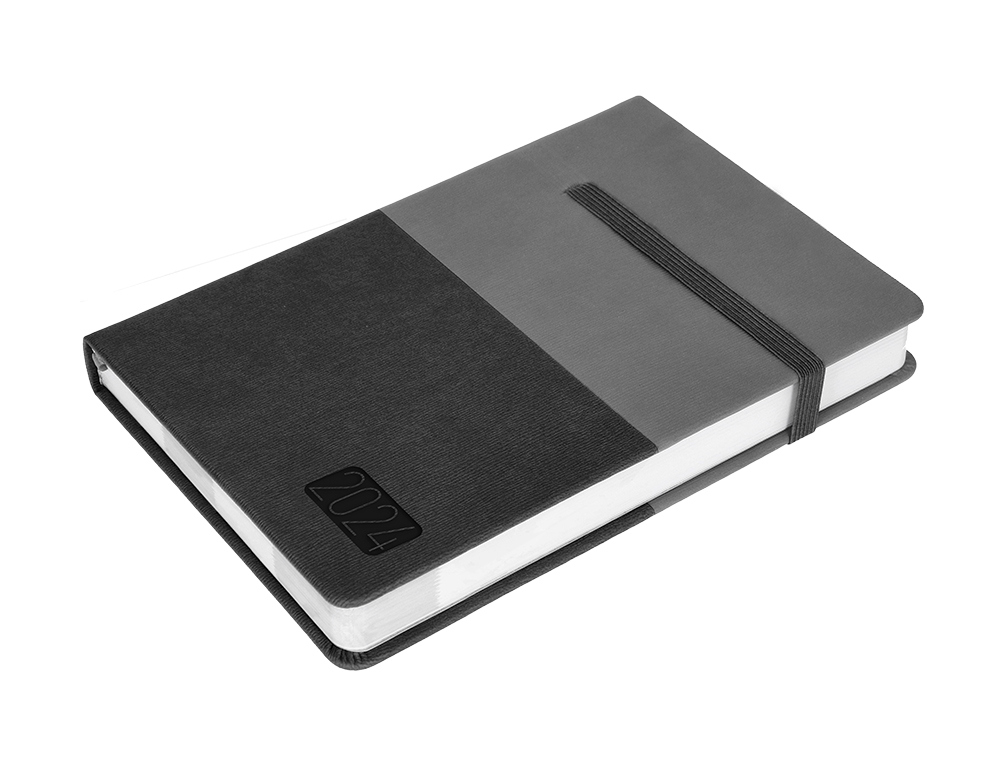 AGENDA ENCUADERNADA LIDERPAPEL LEONTIO A5 2024 DIA PAGINA COLOR GRIS PAPEL 70 GR
