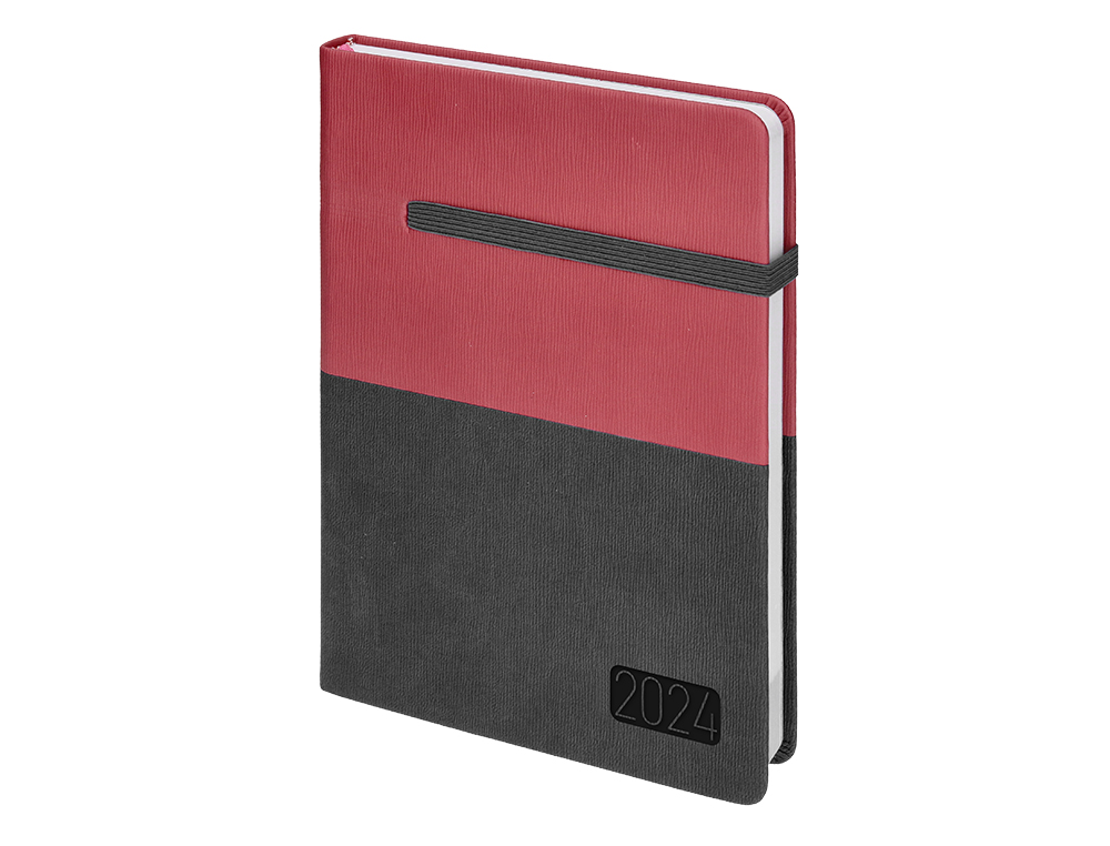 AGENDA ENCUADERNADA LIDERPAPEL LEONTIO A5 2024 DIA PAGINA GRIS Y ROJO PAPEL 70 GR