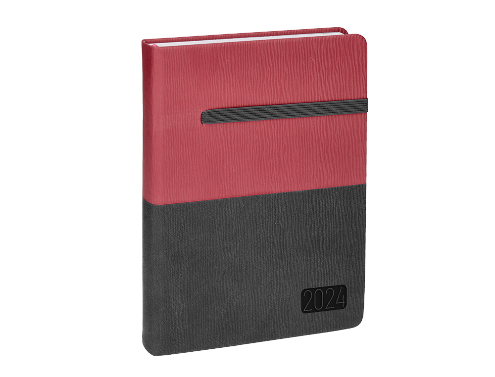 AGENDA ENCUADERNADA LIDERPAPEL LEONTIO A5 2024 DIA PAGINA GRIS Y ROJO PAPEL 70 GR