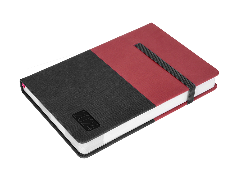 AGENDA ENCUADERNADA LIDERPAPEL LEONTIO A5 2024 DIA PAGINA GRIS Y ROJO PAPEL 70 GR