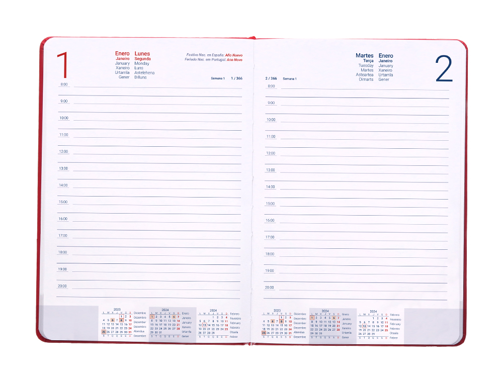 AGENDA ENCUADERNADA LIDERPAPEL ESPARTA 15X21 CM 2024 DIA PAGINA CON GOMILLA COLOR ROSA PAPEL 70 GR