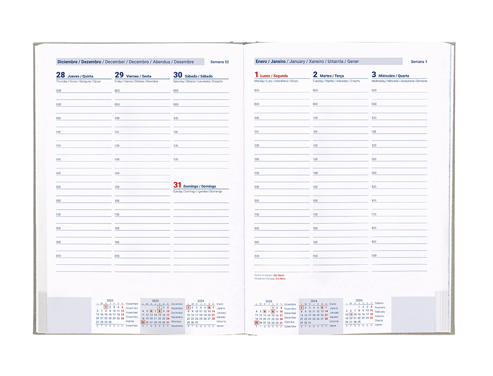 AGENDA ENCUADERNADA LIDERPAPEL CRETA 15X21 CM 2024 SEMANA VISTA COLOR GRIS PAPEL 70 GR
