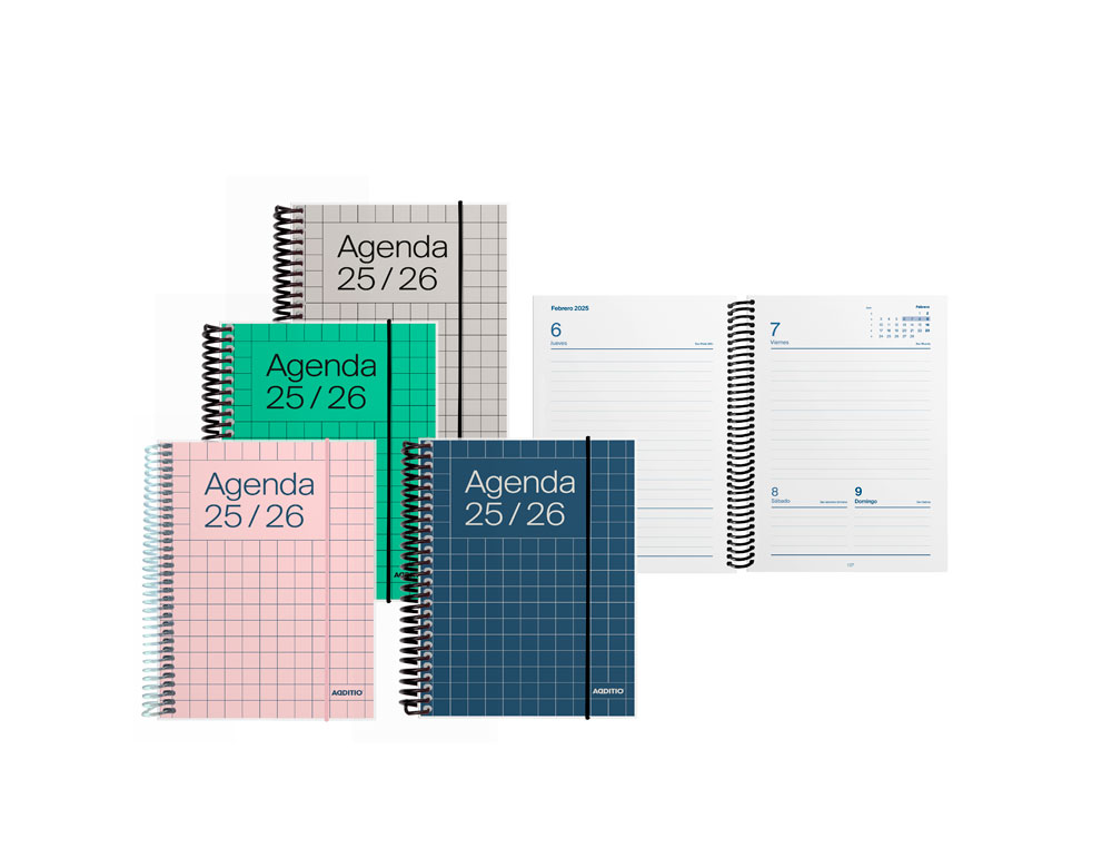 AGENDA ESPIRAL ADDITIO UNIVERSAL DIA PAGINA 288 PAGINAS TAPA PVC TRANSPARENTE 125X170 MM