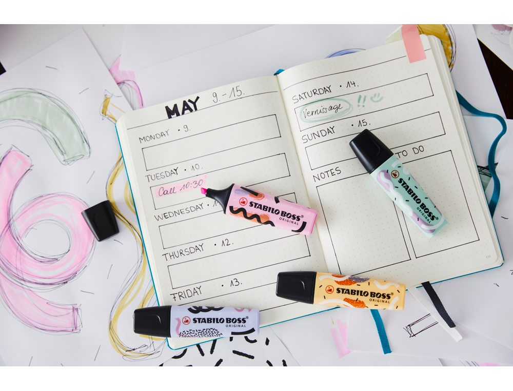 ROTULADOR STABILO BOSS FLUORESCENTE ORIGINAL PASTEL BY JU SCHNEE ESTUCHE DE 4 COLORES SURTIDOS