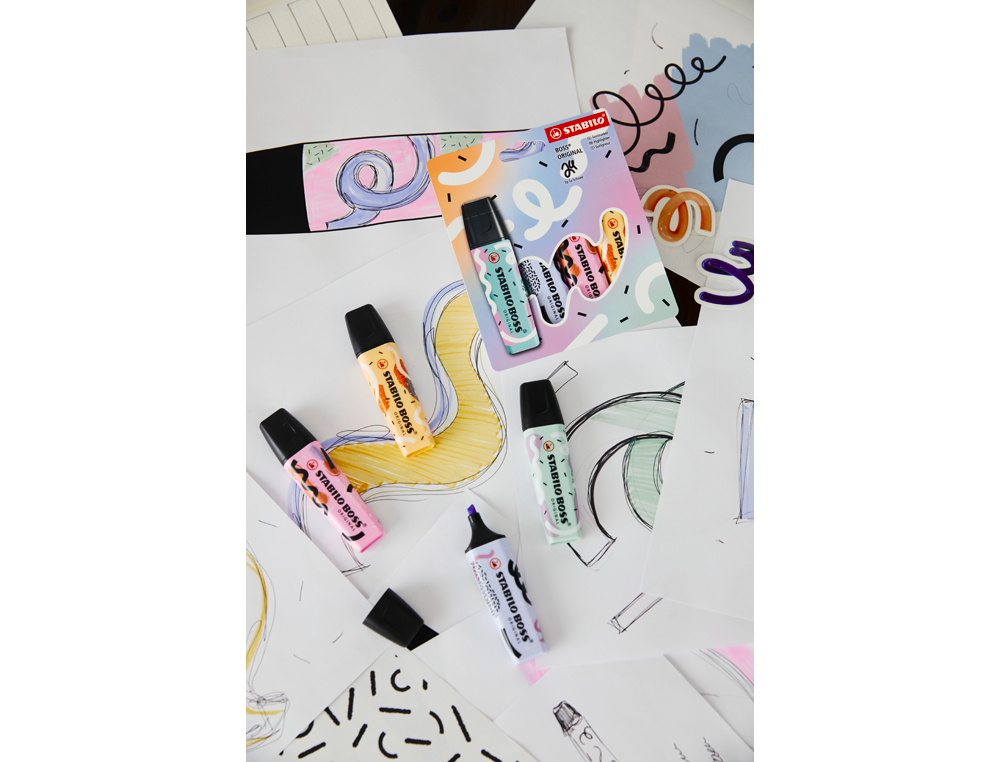 ROTULADOR STABILO BOSS FLUORESCENTE ORIGINAL PASTEL BY JU SCHNEE ESTUCHE DE 4 COLORES SURTIDOS