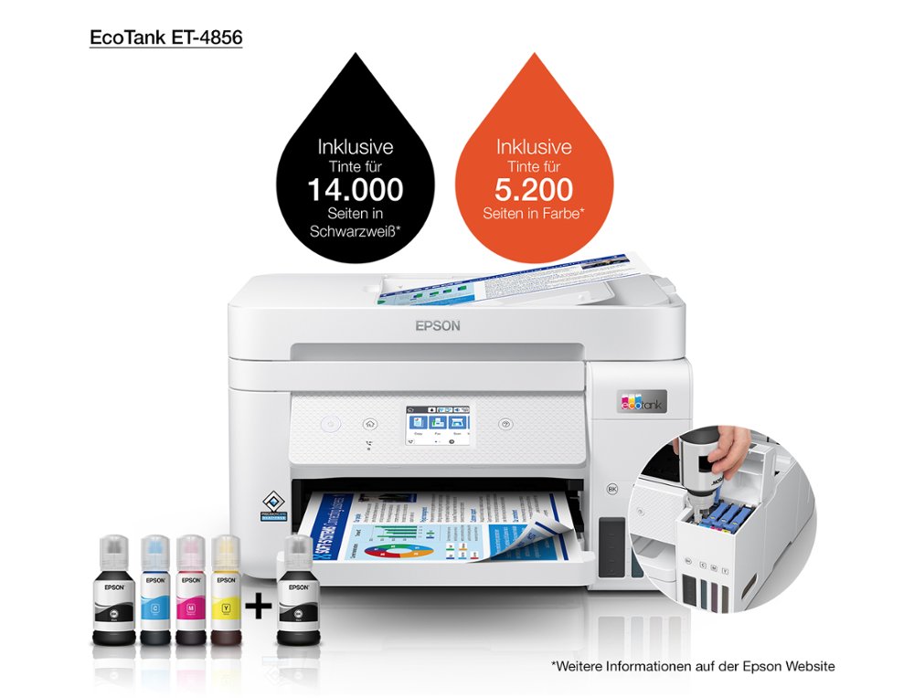 EQUIPO MULTIFUNCION EPSON ECOTANK ET-4856 TINTA 33 PPM ESCANER COPIADORA IMPRESORA FAX BANDEJA ENTRADA 250 HOJAS