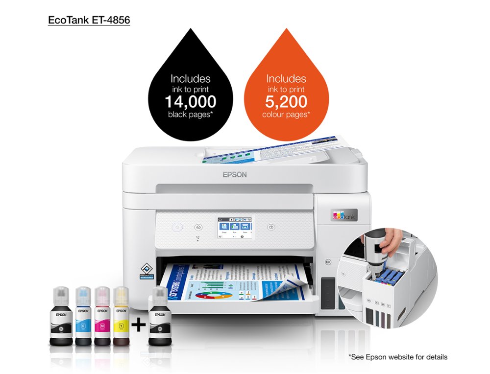 EQUIPO MULTIFUNCION EPSON ECOTANK ET-4856 TINTA 33 PPM ESCANER COPIADORA IMPRESORA FAX BANDEJA ENTRADA 250 HOJAS