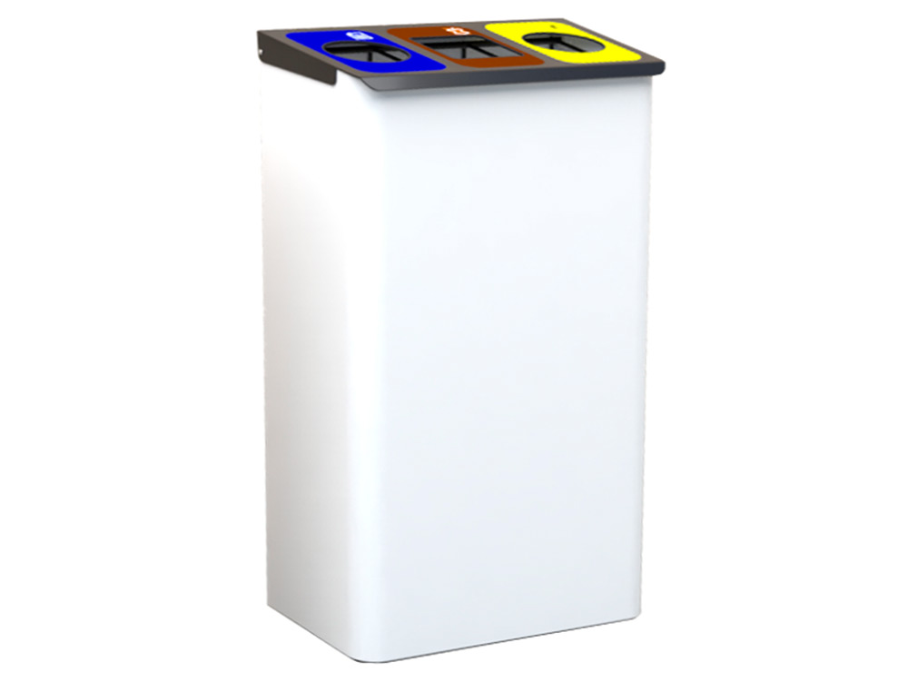 PAPELERA METALICA SIE PARA RECICLAJE CON 3 DEPARTAMENTOS 108 LITROS COLOR BLANCO 830X500X260 MM
