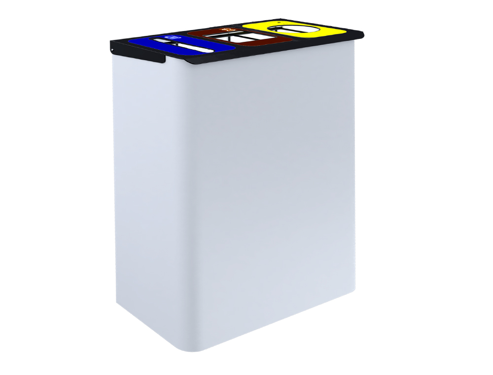 PAPELERA METALICA SIE PARA RECICLAJE CON 3 DEPARTAMENTOS 108 LITROS COLOR BLANCO 830X500X260 MM