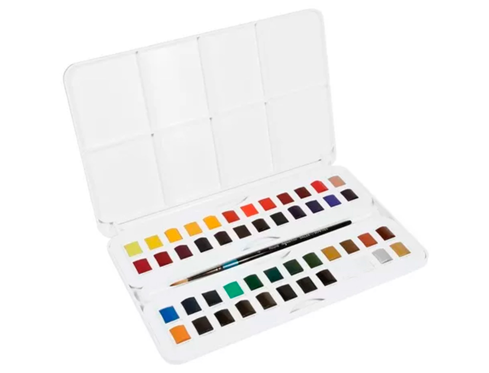 ACUARELA DALER ROWNEY AQUAFINE CAJA METALICA DE 48 COLORES SURTIDOS CON PINCEL