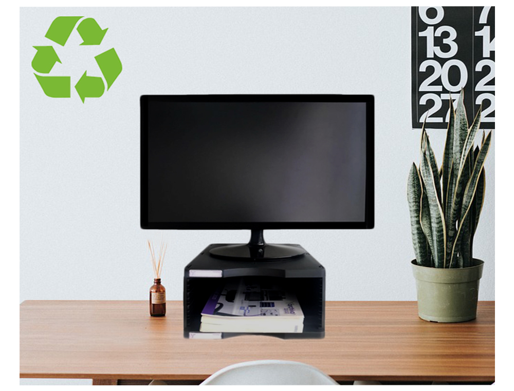 SOPORTE ARCHIVO 2000 PARA MONITOR POLIESTER 100% RECICLADO CON COMPARTIMENTO PARA FORMATOS DIN A4 Y FOLIO