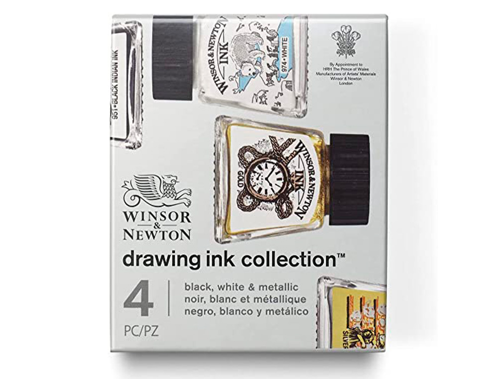 TINTA CALIGRAFICA WINSOR&NEWTON SET DE 4 BOTES COLORES METALICOS 14 ML