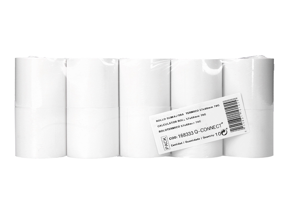 ROLLO SUMADORA TERMICO Q-CONNECT 57 MM ANCHO X 60 MM DIAMETRO SIN BISFENOL A PAPEL DE 70 G/M2