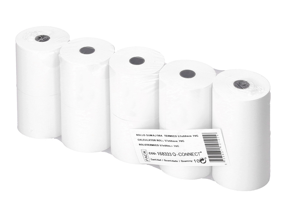 ROLLO SUMADORA TERMICO Q-CONNECT 57 MM ANCHO X 60 MM DIAMETRO SIN BISFENOL A PAPEL DE 70 G/M2