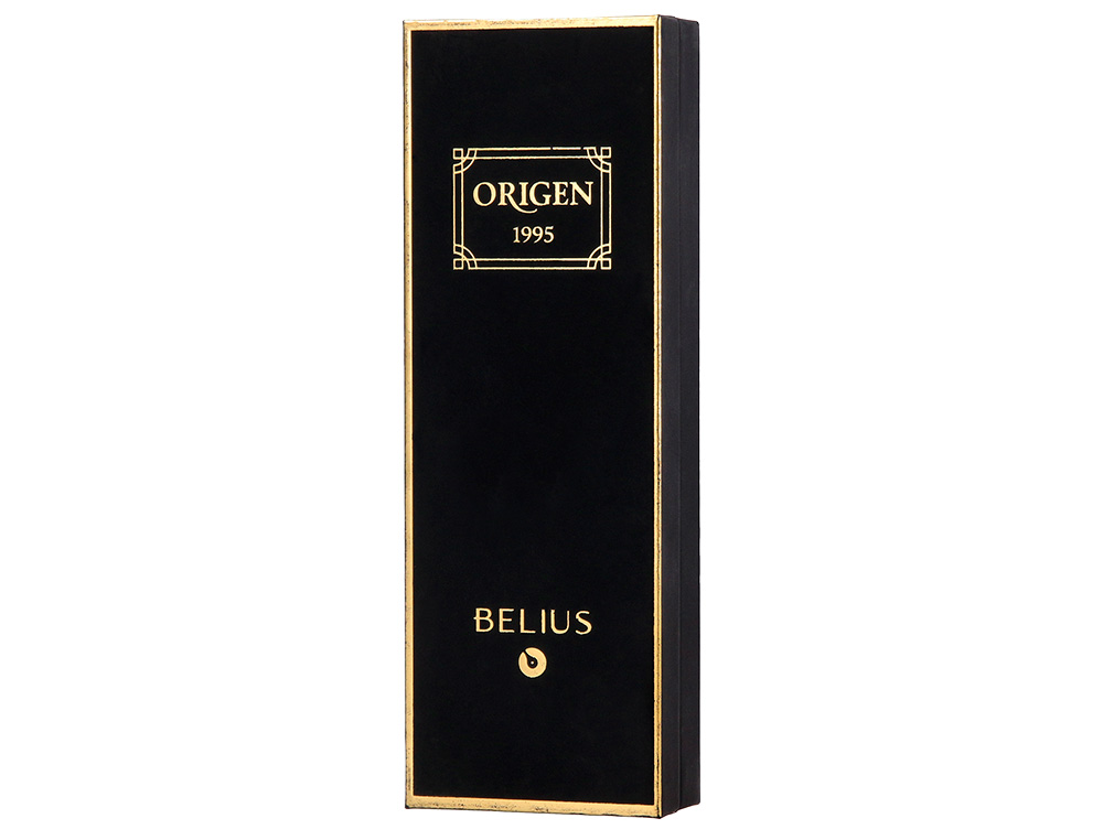 BOLIGRAFO BELIUS ORIGEN 1995 ALUMINIO TEXTURA CEPILLADA COLOR NEGRO TINTA AZUL CAJA DE DISEO