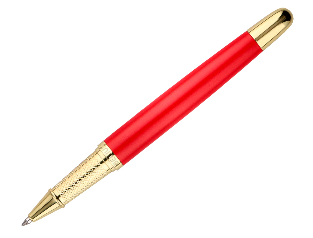 BOLIGRAFO BELIUS PASSION DOR ALUMINIO TEXTURA CEPILLADA COLOR ROJO Y DORADO TINTA AZUL CAJA DE DISEÑO