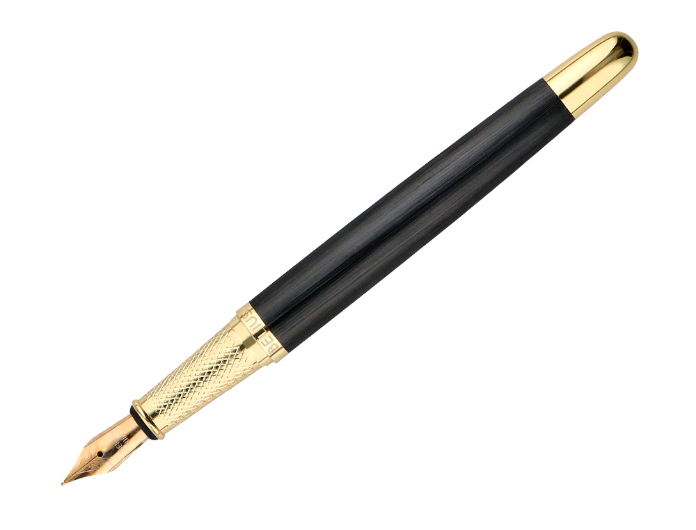 PLUMA BELIUS PASSION DOR ALUMINIO TEXTURA CEPILLADA COLOR NEGRO Y DORADO TINTA AZUL CAJA DE DISEÑO