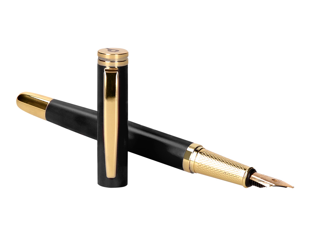 PLUMA BELIUS PASSION DOR ALUMINIO TEXTURA CEPILLADA COLOR NEGRO Y DORADO TINTA AZUL CAJA DE DISEÑO