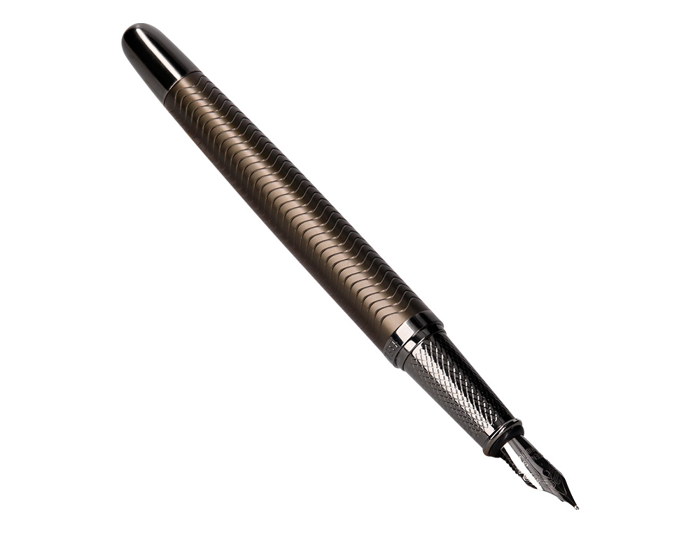 PLUMA BELIUS NEPTUNO ALUMINIO TEXTURA WAVY COLOR CAQUI TINTA AZUL CAJA DE DISEÑO