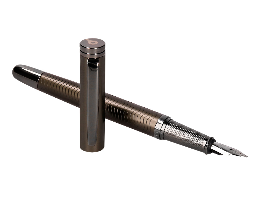 PLUMA BELIUS NEPTUNO ALUMINIO TEXTURA WAVY COLOR CAQUI TINTA AZUL CAJA DE DISEÑO