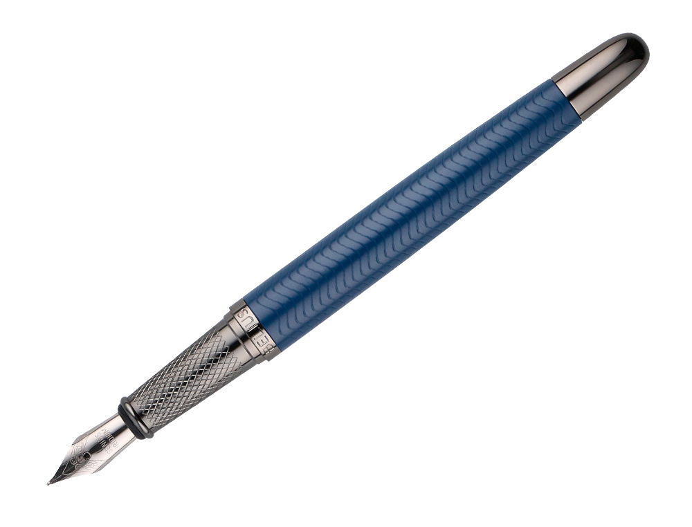 PLUMA BELIUS NEPTUNO ALUMINIO TEXTURA WAVY COLOR AZUL MARINO TINTA AZUL CAJA DE DISEÑO