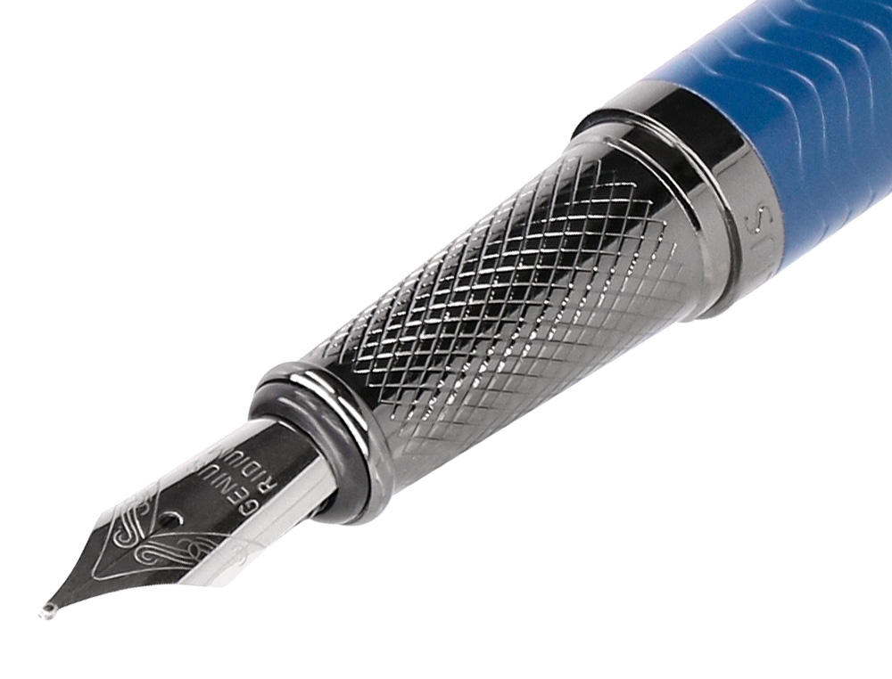 PLUMA BELIUS NEPTUNO ALUMINIO TEXTURA WAVY COLOR AZUL MARINO TINTA AZUL CAJA DE DISEÑO