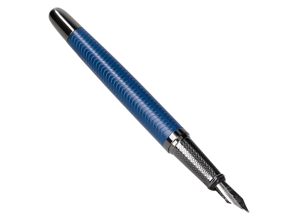 PLUMA BELIUS NEPTUNO ALUMINIO TEXTURA WAVY COLOR AZUL MARINO TINTA AZUL CAJA DE DISEÑO