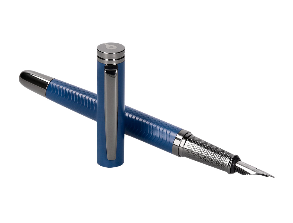 PLUMA BELIUS NEPTUNO ALUMINIO TEXTURA WAVY COLOR AZUL MARINO TINTA AZUL CAJA DE DISEÑO