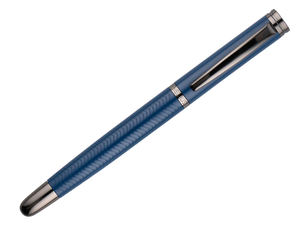 PLUMA BELIUS NEPTUNO ALUMINIO TEXTURA WAVY COLOR AZUL MARINO TINTA AZUL CAJA DE DISEÑO