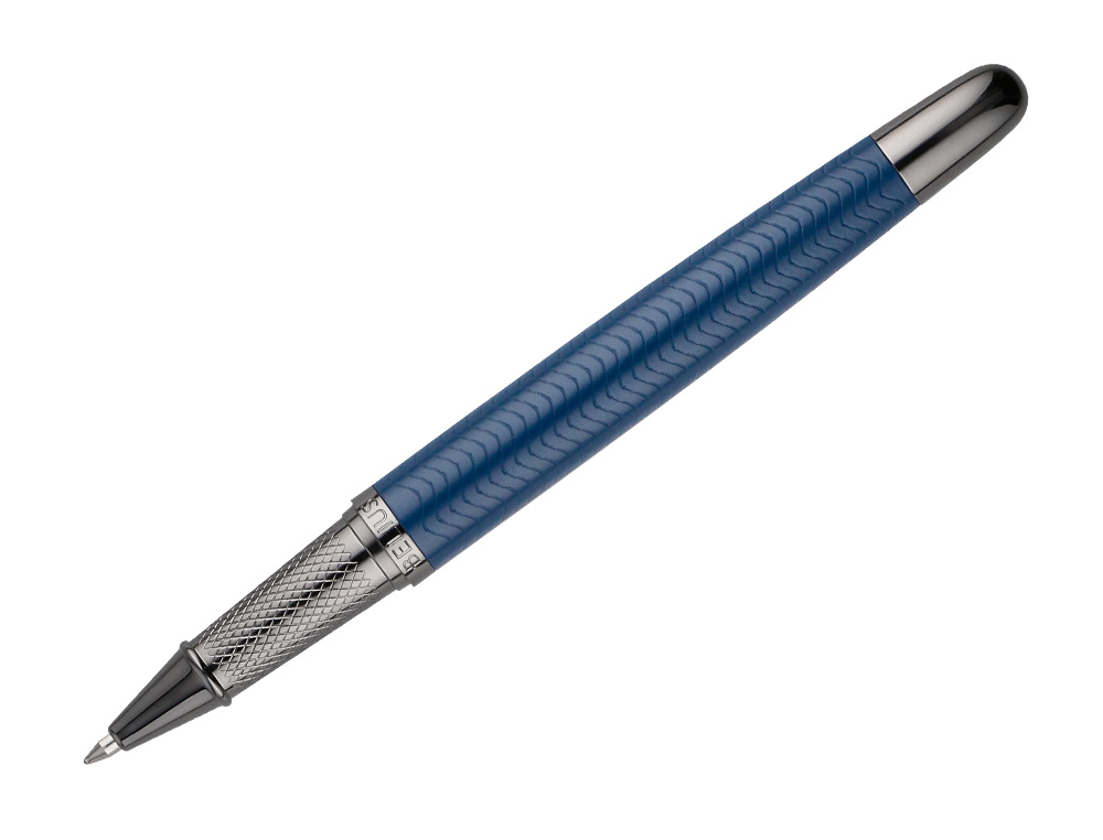 BOLIGRAFO BELIUS NEPTUNO ALUMINIO TEXTURA WAVY COLOR AZUL MARINO TINTA AZUL CAJA DE DISEÑO