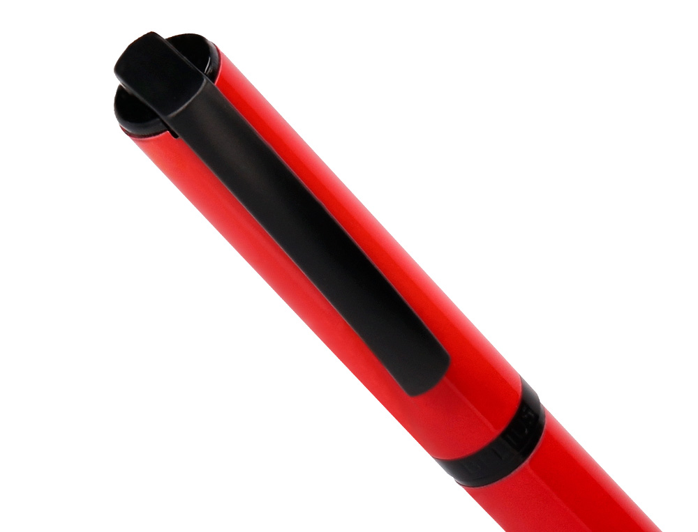 BOLIGRAFO BELIUS TURBO ALUMINIO COLOR ROJO Y NEGRO TINTA AZUL CAJA DE DISEÑO