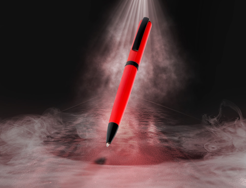 BOLIGRAFO BELIUS TURBO ALUMINIO COLOR ROJO Y NEGRO TINTA AZUL CAJA DE DISEÑO