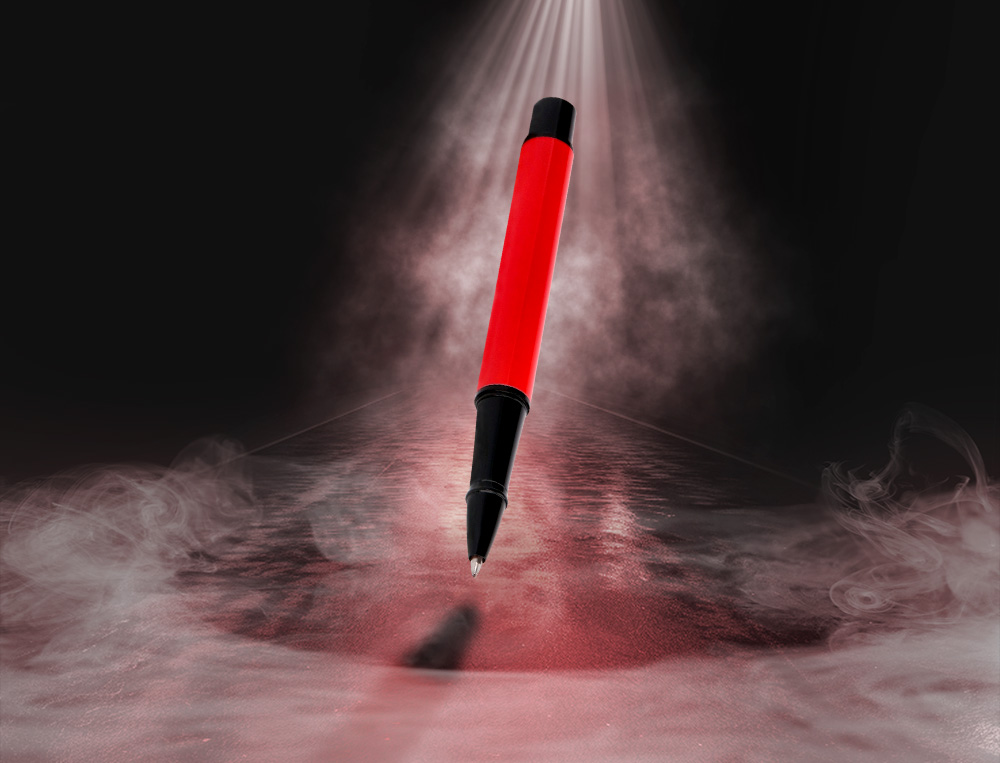 BOLIGRAFO BELIUS TURBO ALUMINIO COLOR ROJO Y NEGRO TINTA AZUL CAJA DE DISEÑO