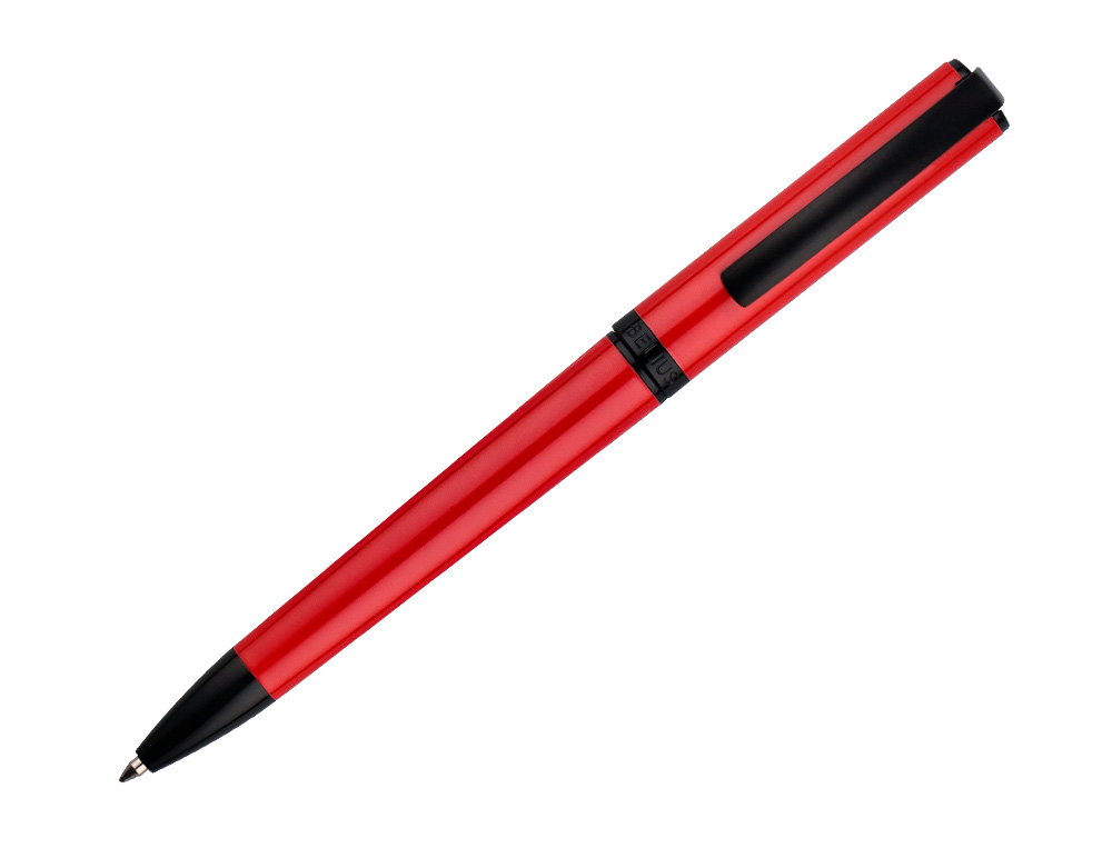 BOLIGRAFO BELIUS TURBO ALUMINIO COLOR ROJO Y NEGRO TINTA AZUL CAJA DE DISEÑO