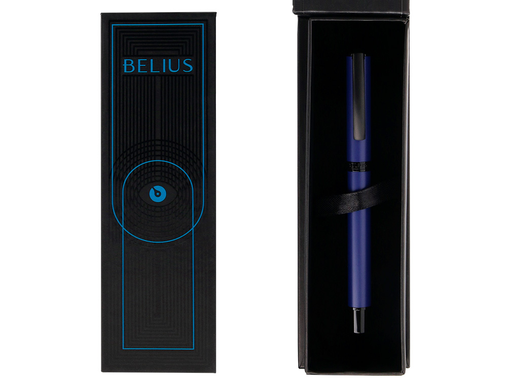 ROLLER BELIUS TURBO ALUMINIO COLOR AZUL Y NEGRO TINTA AZUL CAJA DE DISEÑO