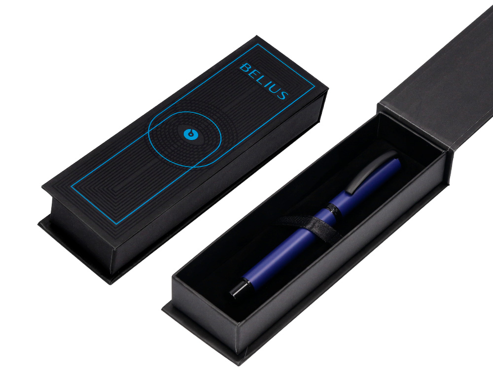 ROLLER BELIUS TURBO ALUMINIO COLOR AZUL Y NEGRO TINTA AZUL CAJA DE DISEÑO