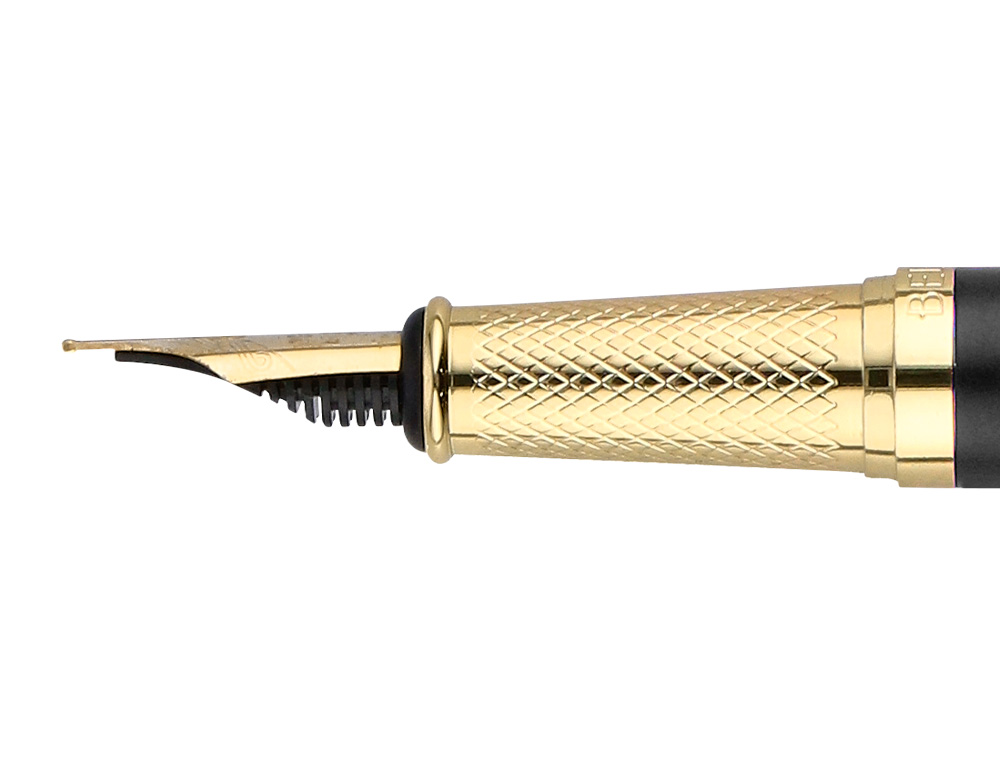 PLUMA BELIUS SOIREE ALUMINIO COLOR ART DECO NEGRO Y DORADO TINTA AZUL CAJA DE DISEÑO