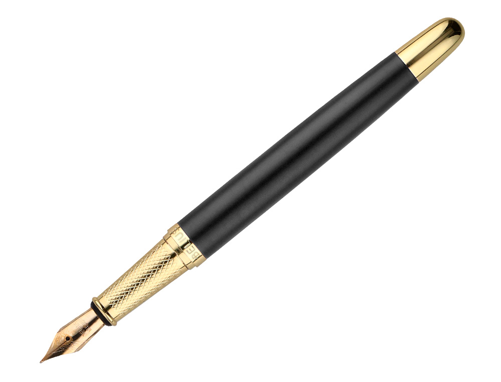 PLUMA Y ESTUCHE BELIUS SOIREE COLOR ART DECO NEGRO Y DORADO TINTA AZUL CAJA DE DISEÑO