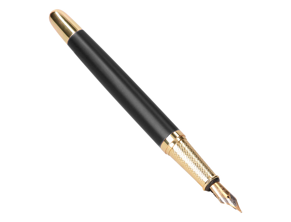 PLUMA Y ESTUCHE BELIUS SOIREE COLOR ART DECO NEGRO Y DORADO TINTA AZUL CAJA DE DISEÑO
