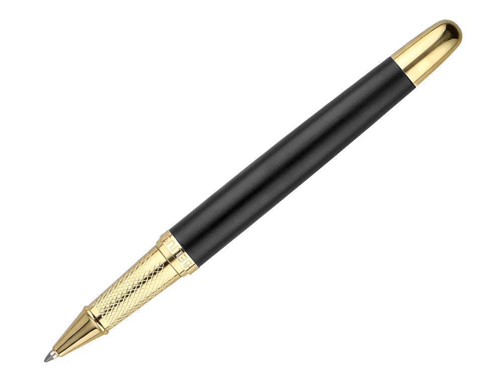 BOLIGRAFO Y ESTUCHE BELIUS SOIREE COLOR NEGRO Y DORADO TINTA AZUL CAJA DE DISEÑO