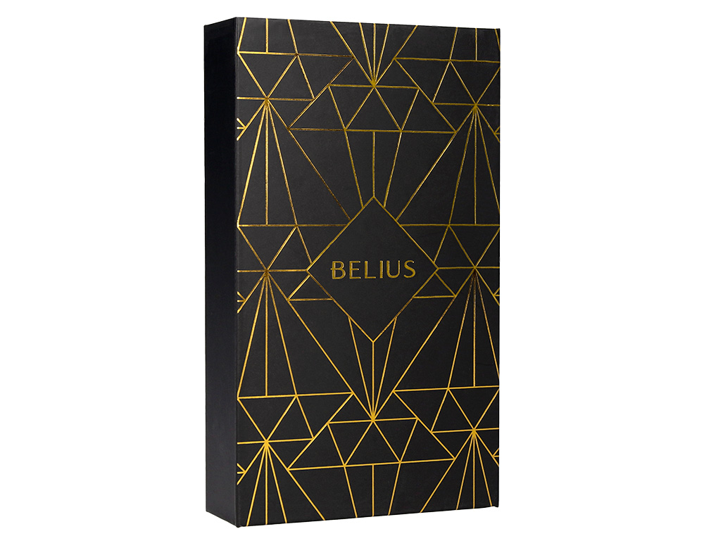 BOLIGRAFO Y ESTUCHE BELIUS SOIREE COLOR NEGRO Y DORADO TINTA AZUL CAJA DE DISEÑO