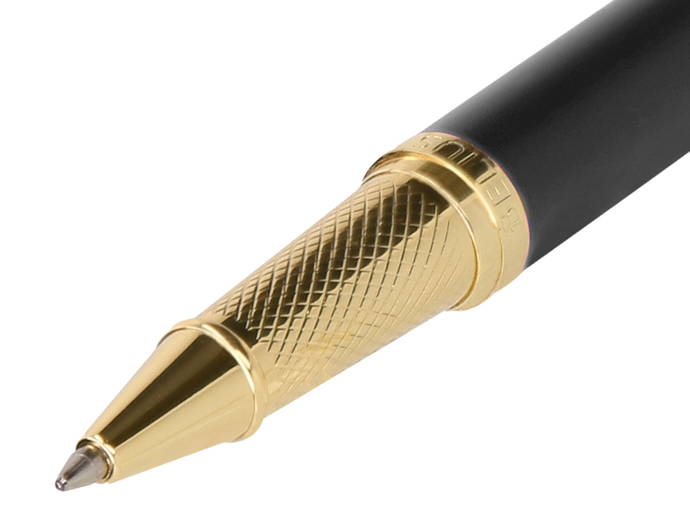 BOLIGRAFO Y ESTUCHE BELIUS SOIREE COLOR NEGRO Y DORADO TINTA AZUL CAJA DE DISEÑO