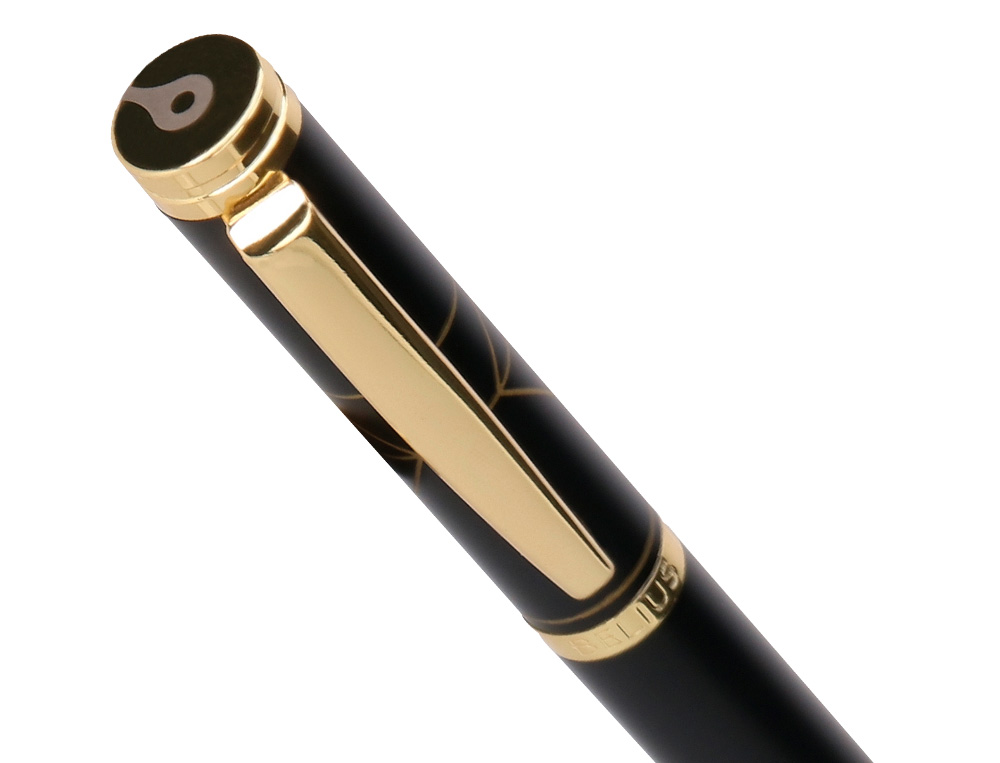 BOLIGRAFO Y ESTUCHE BELIUS SOIREE COLOR NEGRO Y DORADO TINTA AZUL CAJA DE DISEÑO