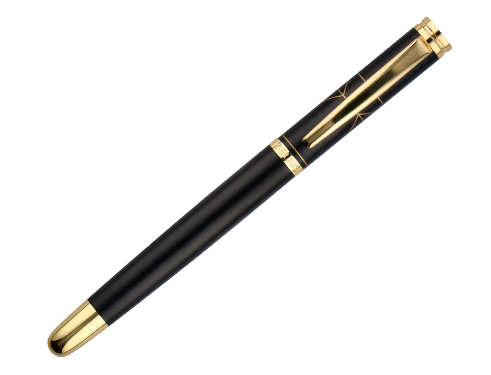 BOLIGRAFO Y ESTUCHE BELIUS SOIREE COLOR NEGRO Y DORADO TINTA AZUL CAJA DE DISEÑO