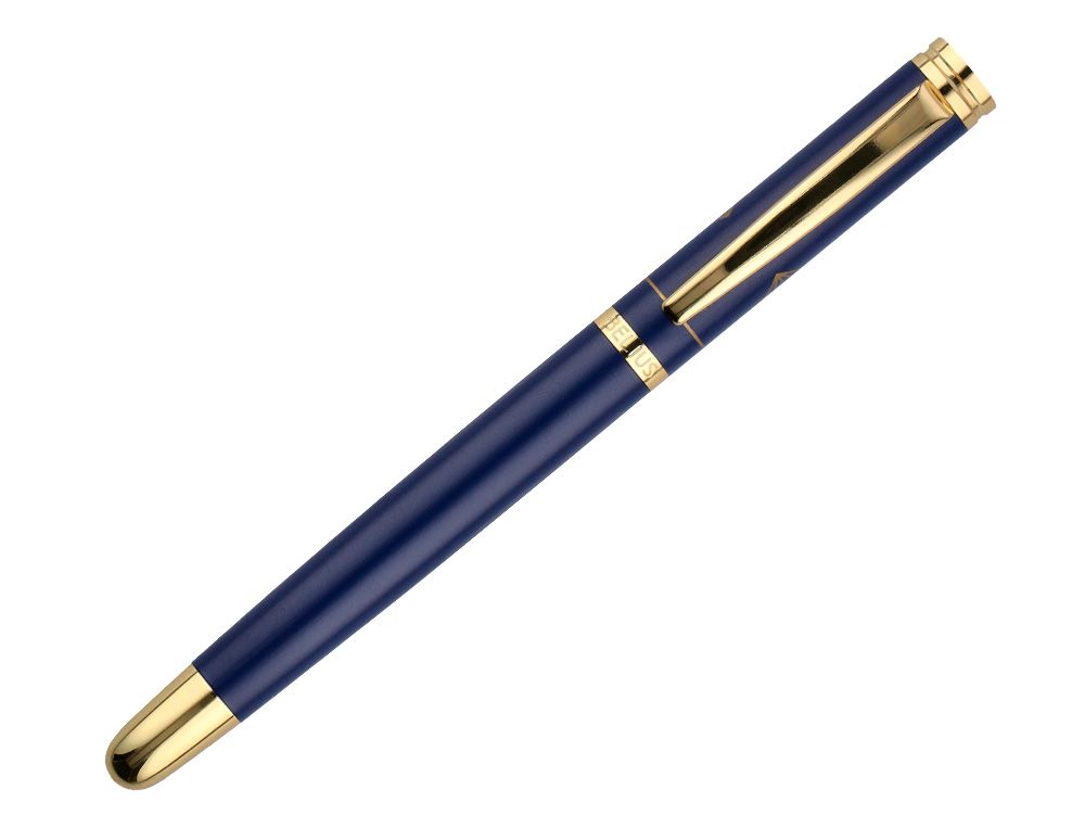 PLUMA Y ESTUCHE BELIUS SOIREE COLOR ART DECO AZUL MARINO Y DORADO TINTA AZUL CAJA DE DISEÑO